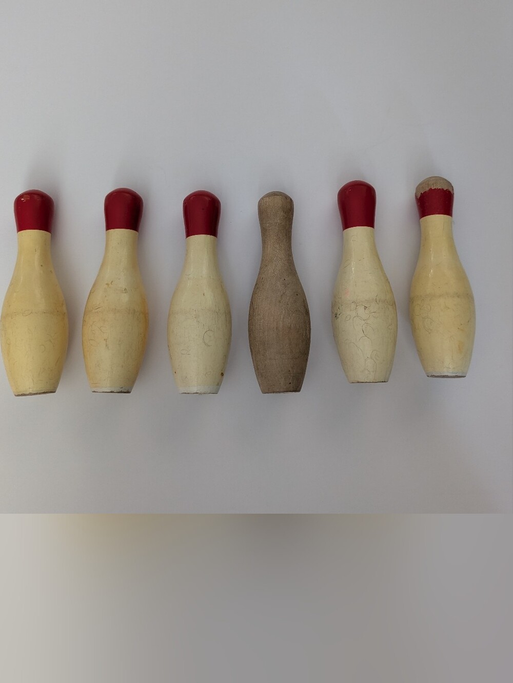 Vintage 50s-60s 6 Wood Skittles - Bowling Pins - Bowling Game 5" - Great Display
